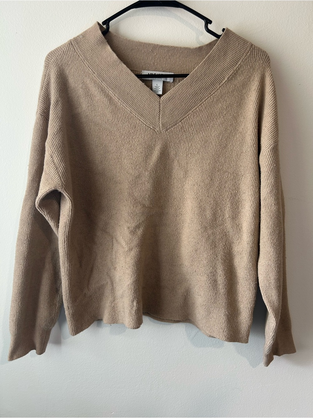 Nine West Taupe V-Neck Lightweight Sweater